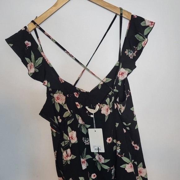 LUNA Black Floral Dress Size L - Picture 7 of 11